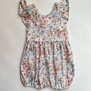 NWOT Floral Flutter-Sleeve Baby Romper in White